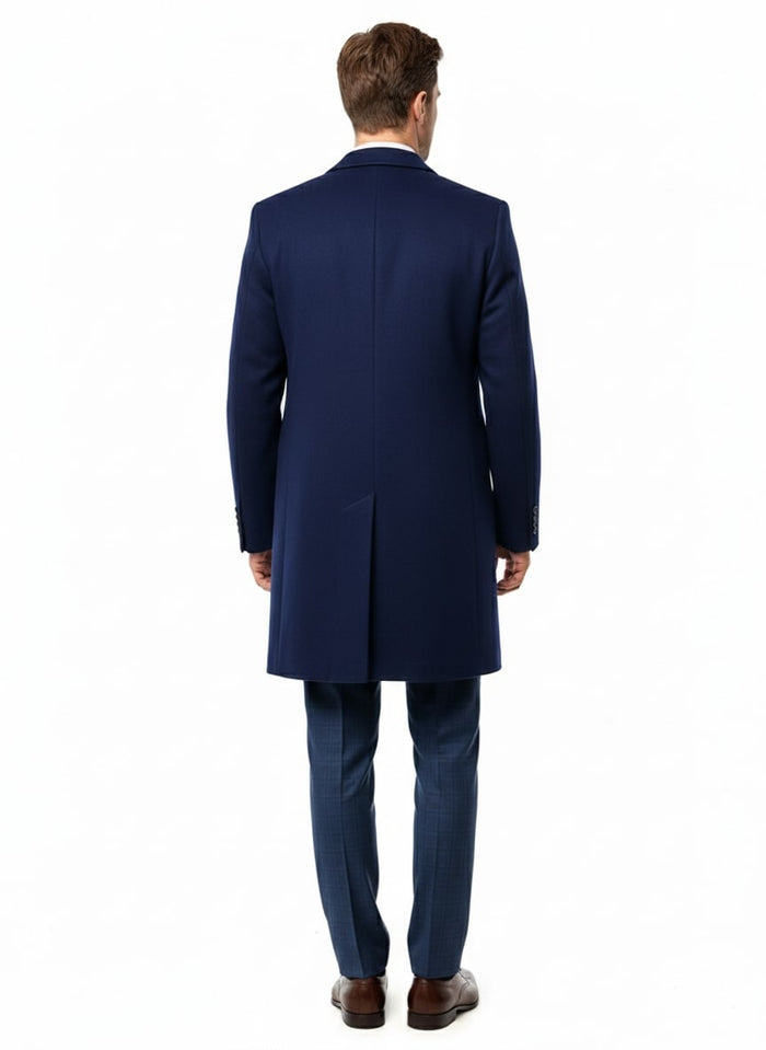 Mens Cobalt Blue Wool and Cashmere Car Coat Overcoat  Classic Winter Topcoat for Indigo Sapphire Color (light Navy Dark Royal)