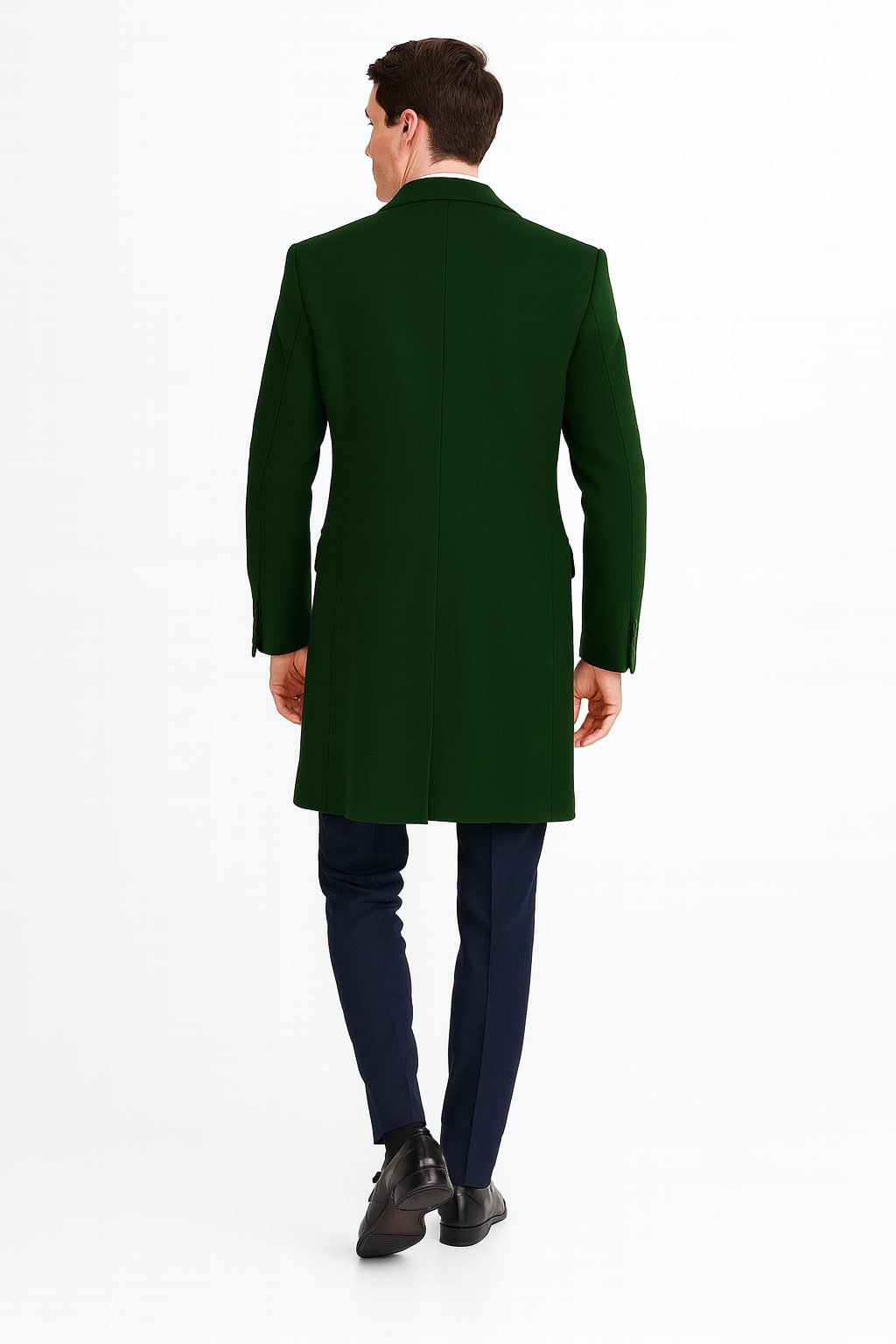 Mens Dark Green Wool Overcoat – Classic Long Coat for Formal and Casual Style