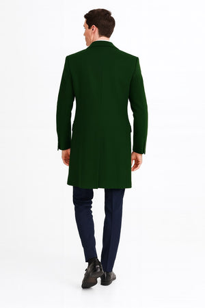 Mens Dark Green Wool Overcoat  Classic Long Coat for Formal and Casual Style