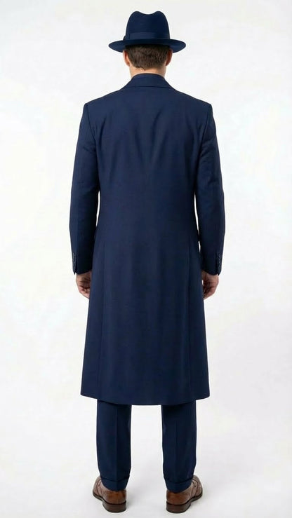 Mens Navy Blue 1920s Zoot Suit  Long Mafia Gangster Three-Piece Vintage Costume Set Zuit Pachuco Style