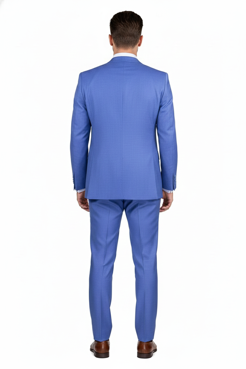 Mens Light Blue Double-Breasted 3-Piece Suit Set  Tailored Fit Formal Business Suit in Steel Blue Sky Blue Color