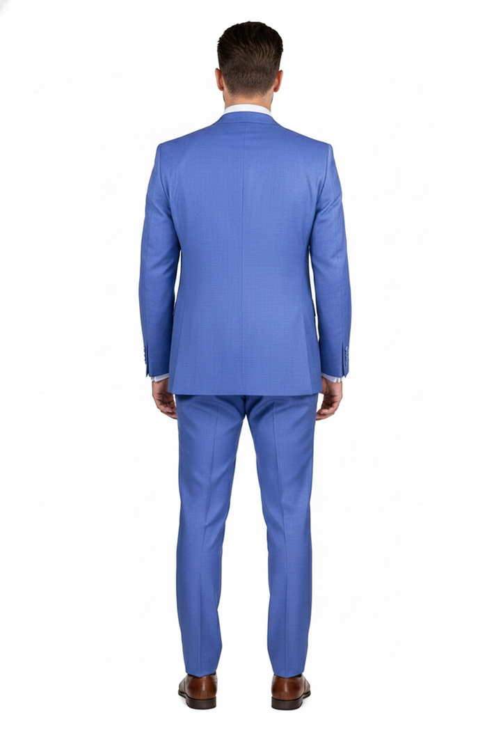 Mens Light Blue Double-Breasted 3-Piece Suit Set  Tailored Fit Formal Business Suit in Steel Blue Sky Blue Color