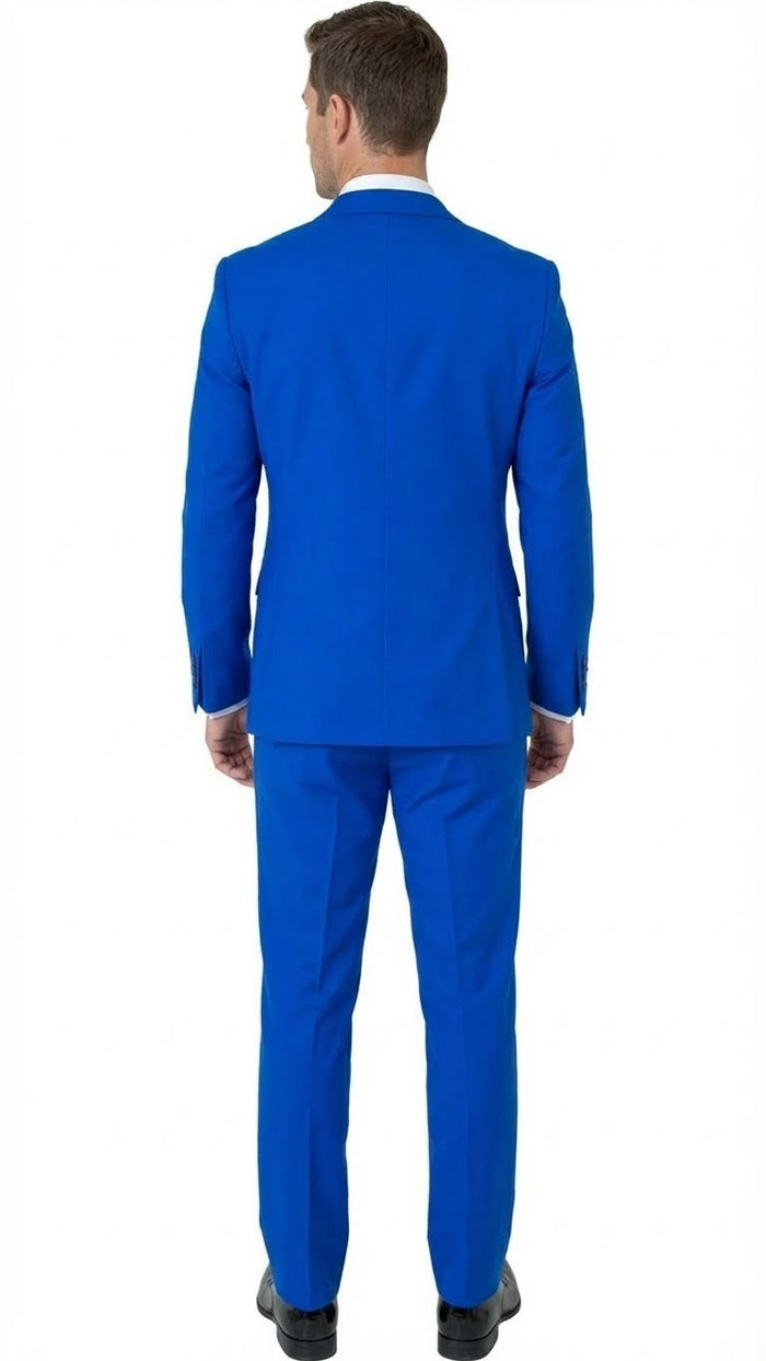 Mens Bright Royal Blue and White lapel  Embellished Tuxedo Suit   3-Piece Formal Wedding, Prom, and Gala Outfit