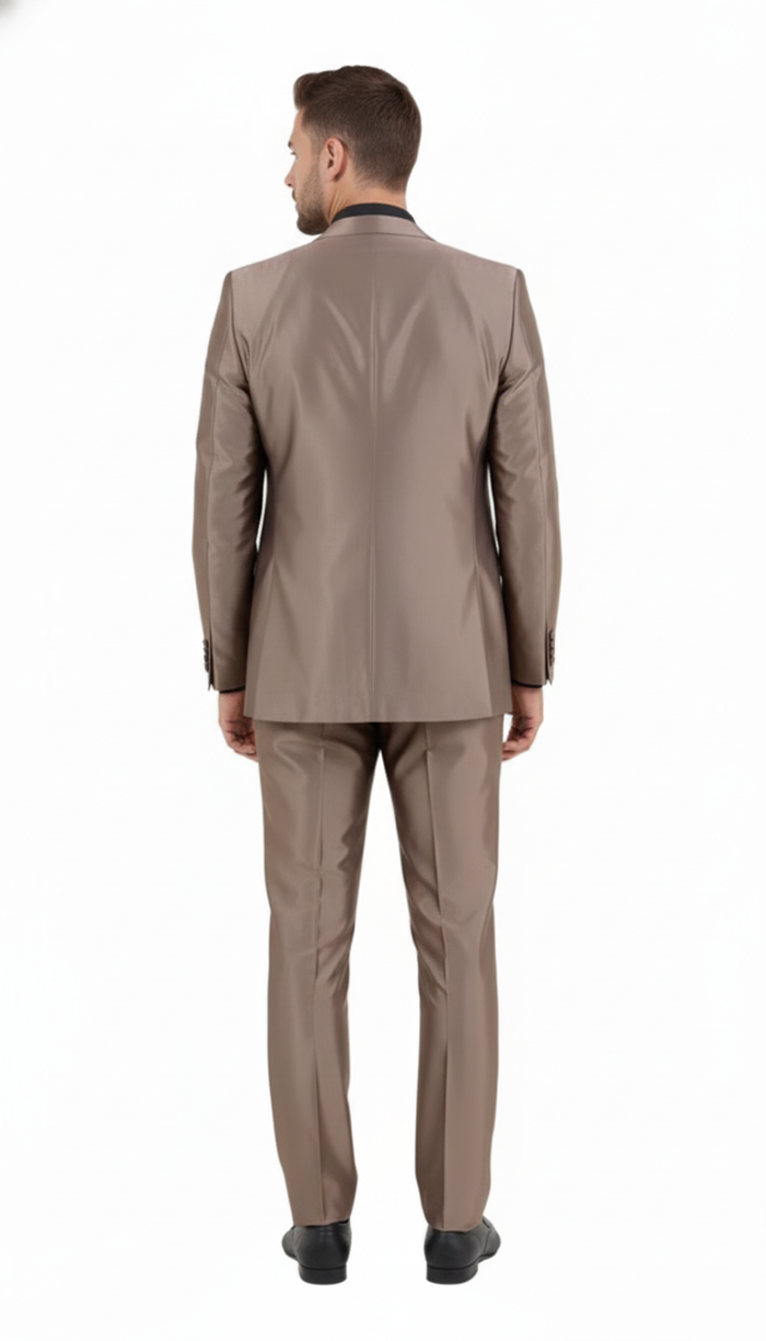 Mens Sateen Shiny Metallic Mocca Taupe Gold Bronze 3-Piece Suit Set  Shiny Finish slim Fit Formal and Party Suit