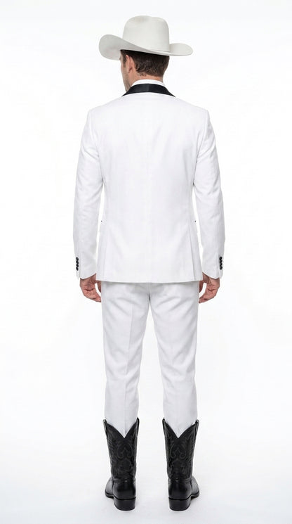 Men’s White and Black Western Wedding Tuxedo – Cowboy Style 3-Piece Traje para Boda with Double-Breasted Vest