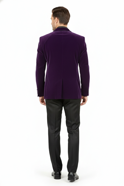 Mens Purple Velvet Blazer  Luxury Slim Fit Formal Jacket with Black Satin Trim Tuxedo Dinner Jacket