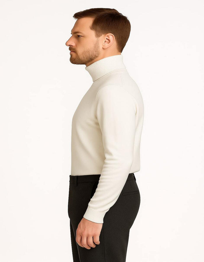 Men's Ivory Turtleneck Sweater  Classic Slim Fit Knit Pullover for Winter Elegance - Cream