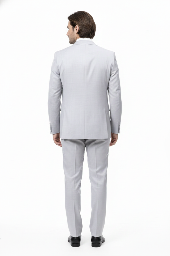 Mens Very Light Gray Three-Piece  Wedding Suit 2 Buttons Modern or Slim Fit  Ash Bone Color Steel Grey