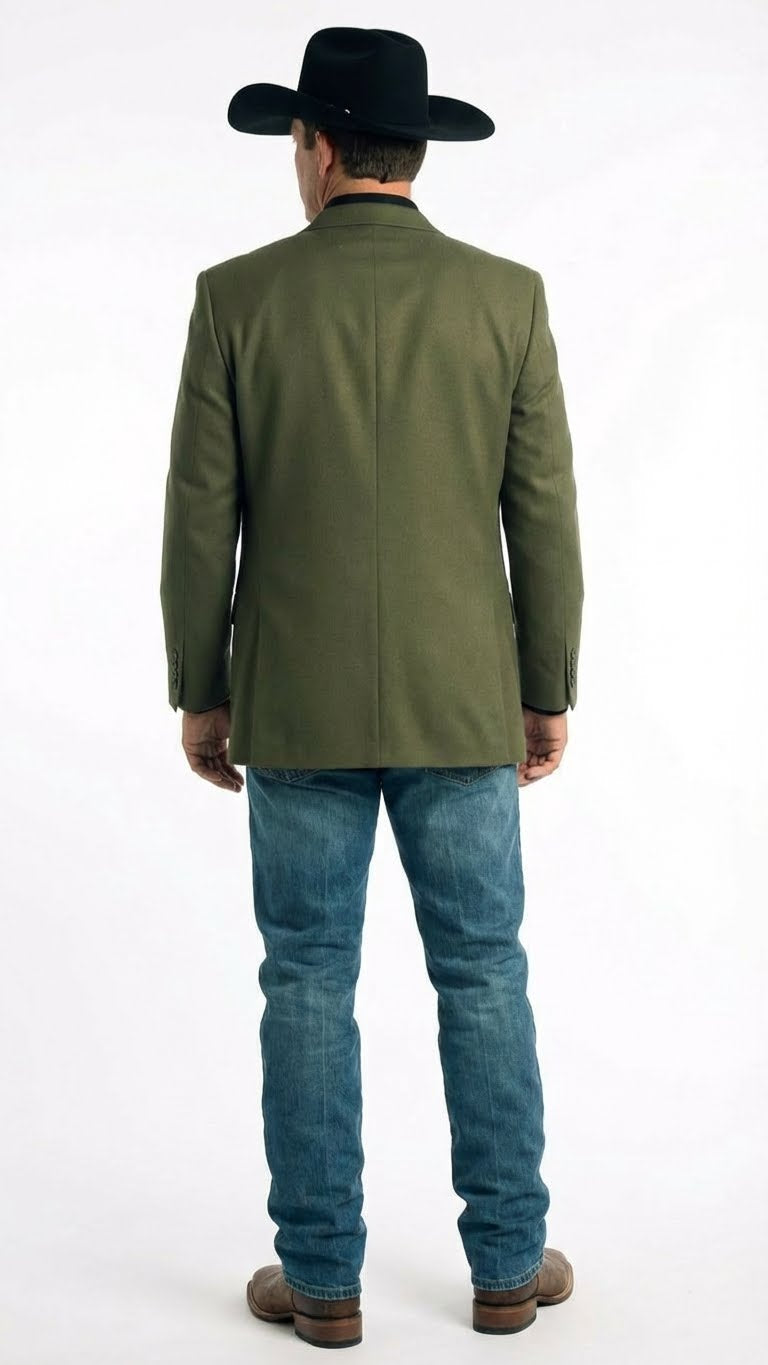 Men’s Olive Green Western Blazer Jacket, Classic Cowboy Style Sport Coat for Casual Formal Wear with Jeans