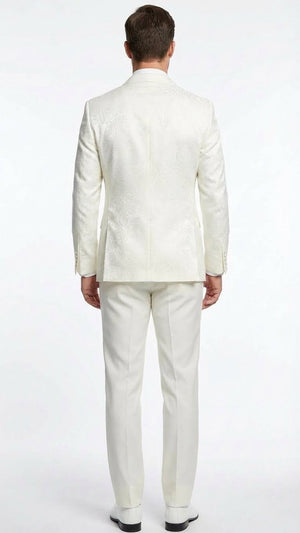 Mens Ivory Double Breasted Tuxedo Dinner Jacket  Textured Blazer Paisley Texture Pattern in Off White Cream Color  Bowtie