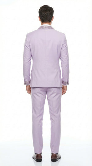 Men’s Lilac Suit with Silver Glitter Sequin Lapel – Lilac and Silver Formal Tuxedo Suit for Prom, Wedding  Lavender Tuxedo