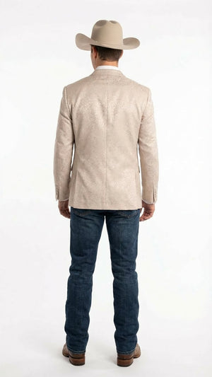 Men’s Tan Khaki Beige Cream Champaign Paisley Western Blazer Jacket, Embossed Dress Sport Coat for Wedding Party Rodeo Style