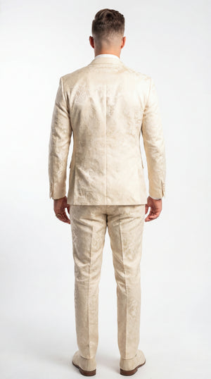 Mens 2 Button White with Gold Foil Floral Paisley Prom and Wedding Tuxedo