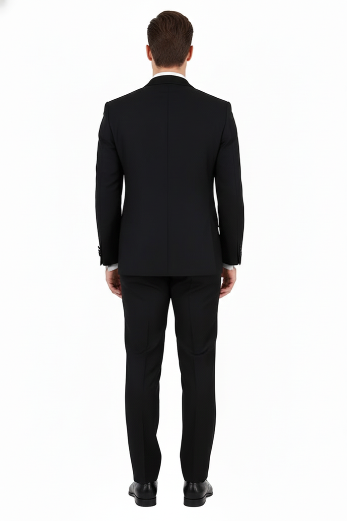 Tiglio Brand 100% Wool Super 150s Italian fabric Mens Classic Black Double-Breasted Tuxedo with Satin Peak Lapel  Formal Wedding & Gala Suit Set