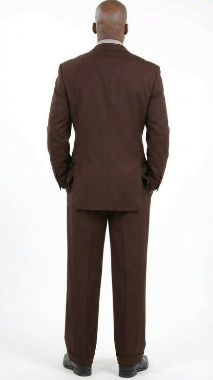 Men’s 6 on 3 Style Brown Double Breasted Suit with Wide Leg Pleated Pants, Classic Formal 2 Piece Dress Suit Set