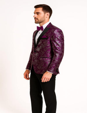 Men's Pinkish ~ Purple Paisley Tuxedo Jacket with Black Satin Lapel  Formal Prom and Wedding Blazer in Meganta Color