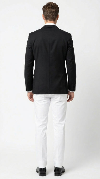 Men’s Solid Black Two Button Suit Jacket Blazer With White Pants | Black Blazer Sport Coat