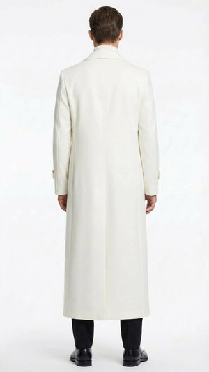 Mens Off-White Long Trench Coat – Overcoat with Classic Clean Design Duster Maxi Coat in Ivory Color