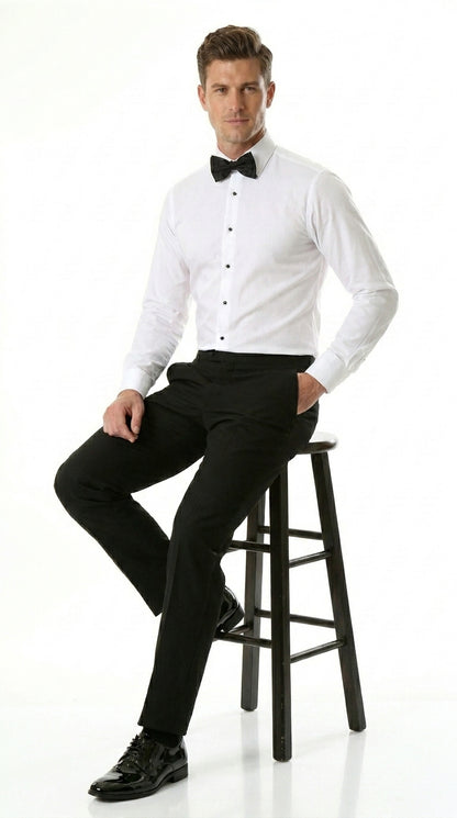 Men’s White Spread Collar Tuxedo Shirt with Plain Front, Formal Wedding Dress Shirt