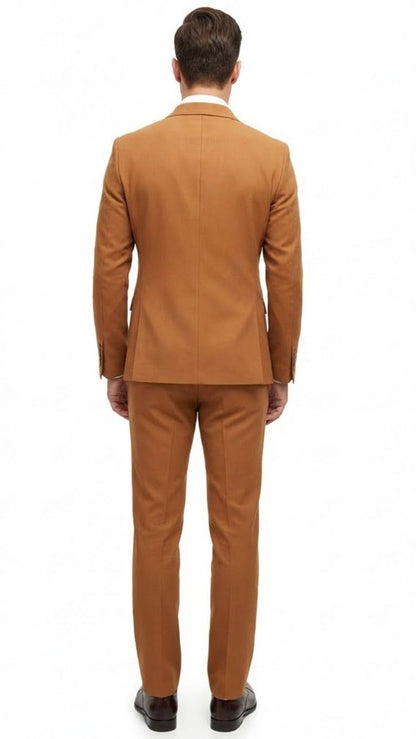 Mens Vitali Brand Rustish Orange Brown Copper Color Double Breasted Slim Fit Suit
