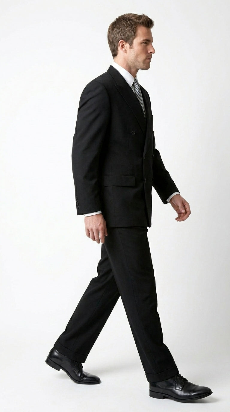 Brand New Solid Black Double Breasted Suit 100% Wool Fabric Super 150s Wide Suits Side Vent (pleated or Flat Front Pants)