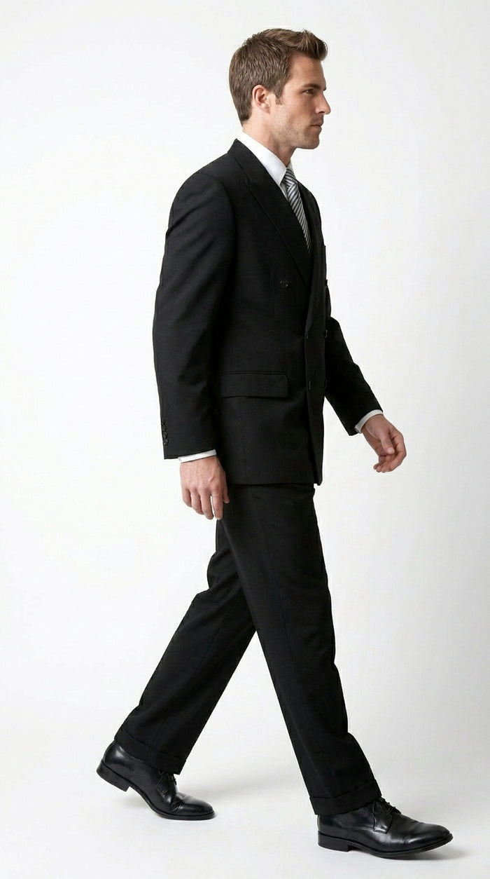 Brand New Solid Black Double Breasted Suit 100% Wool Fabric Super 150s Wide Suits Side Vent (pleated or Flat Front Pants)