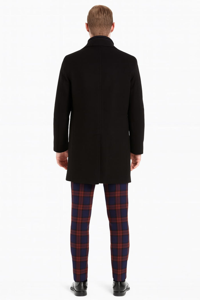 Mens Black Wool Overcoat  Classic Single-Breasted Winter Coat for Business and Formal Wear