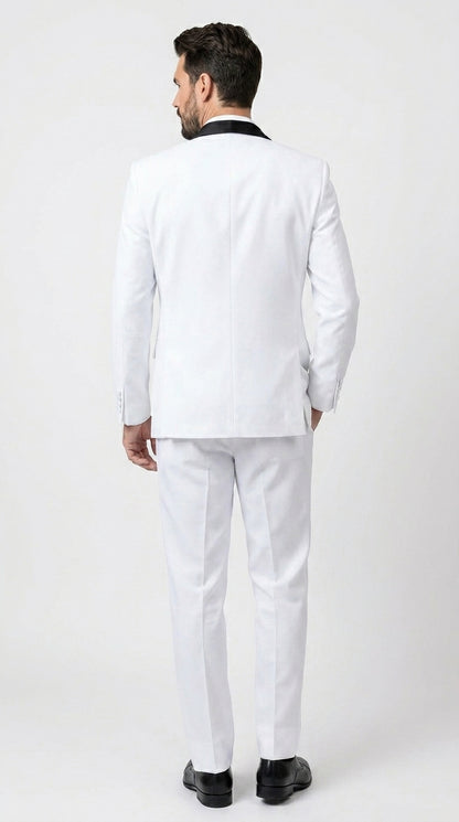 Men’s White and Black Classic Microfiber Shawl Tuxedo with Jacket and Pants, Formal Wedding Suit