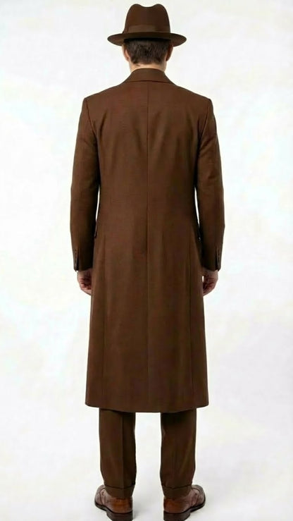 Mens Brown 1920s Zoot Suit  Long Gangster Mafia Suit Vintage Three-Piece Costume Set Pachuco Style