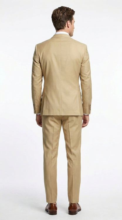 Mens Designer Modern Fit Double Breasted Designer Camel Gold Buttons Suit