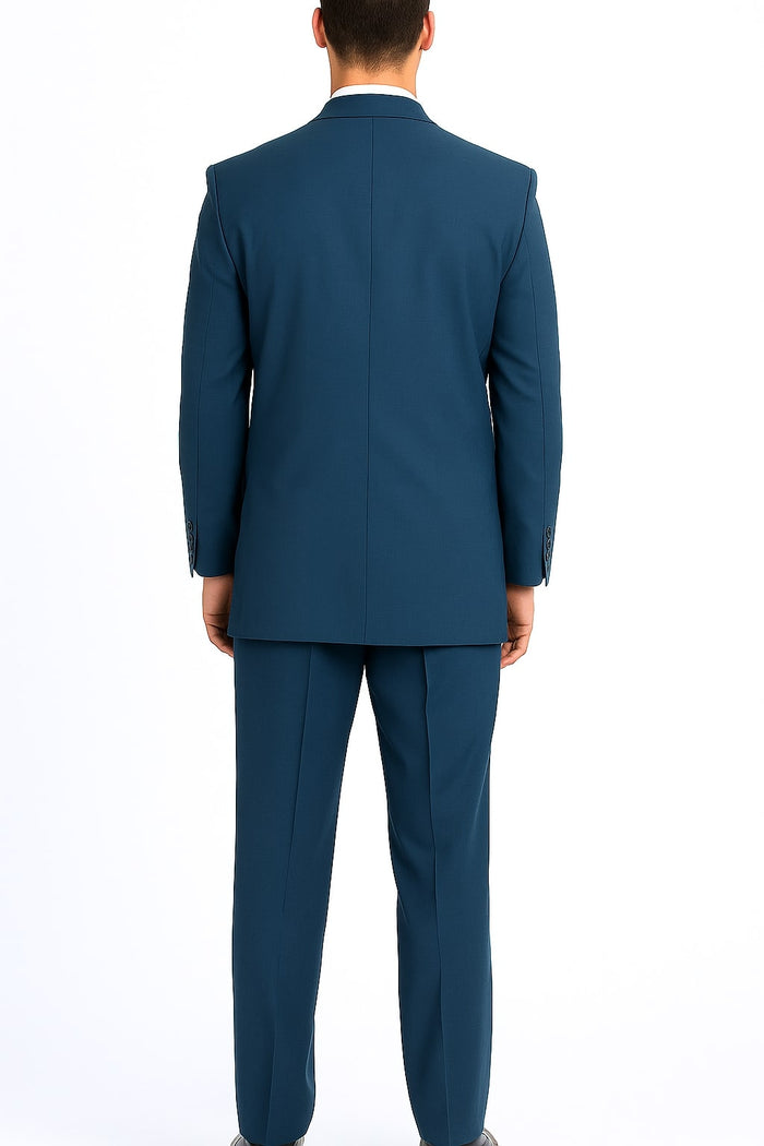 Mens Steel Blue 3-Button Classic Suit  Formal Business Attire with Vest, Tie and Pocket Square