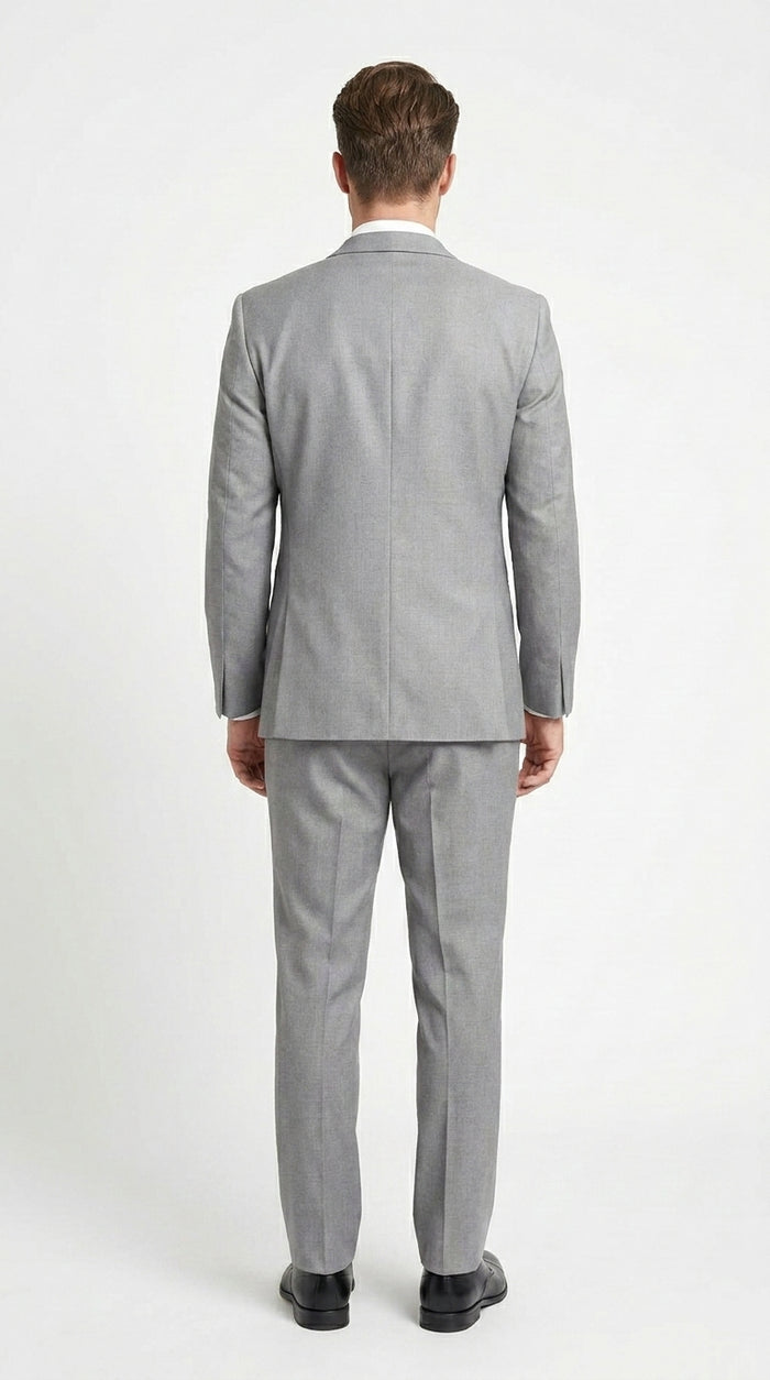 Men’s Light Grey Vested Tuxedo with One Button Jacket, Peak Lapel and Matching Pants