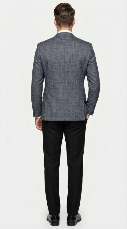 Men’s Charcoal Gray Windowpane Check Blazer – Classic Two Button Formal Sport Coat Jacket