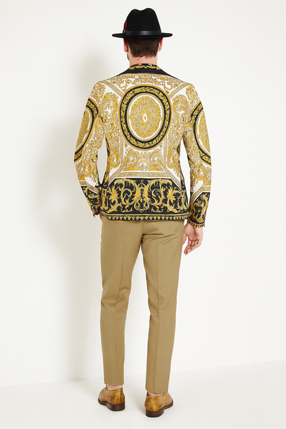 Mens Black and Gold Baroque Blazer with Matching Pants, Hat, and Shoes  Luxury Party and Wedding Outfit Set