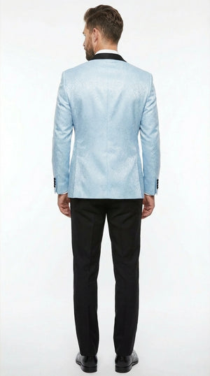 Men’s Baby Blue Tuxedo Blazer with Black Lapel – Formal Dinner Jacket for Wedding, Prom and Evening Events  in Sky Light Blue Color