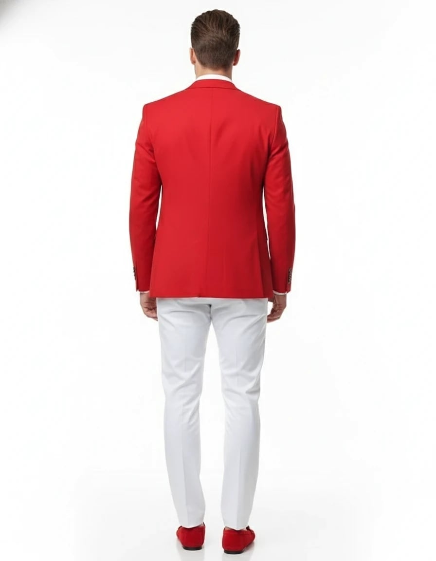 Mens Red Blazer and White Pants Set  Stylish Casual Dress Outfit For New Year Holiday and Christmas Suit