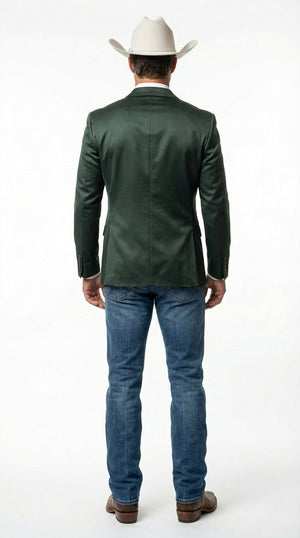 Mens Shiny Dark Green Cowboy Blazer – Western Style Satin Finish Blazer for Party, Country Hunter Color