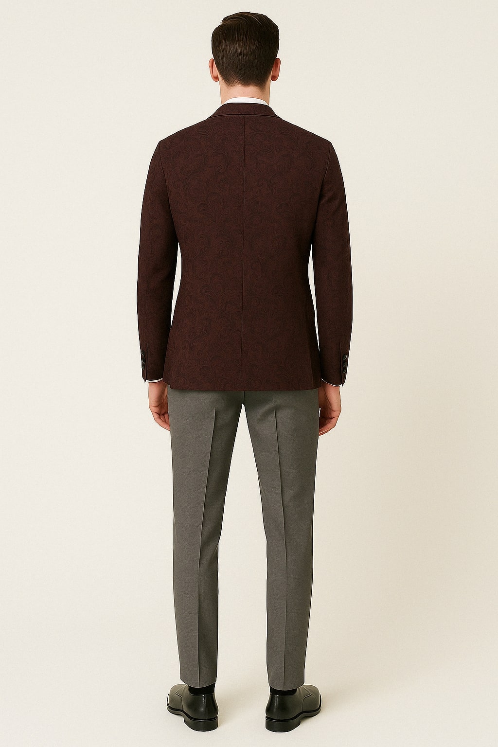 Mens Burgundy and Black Paisley Tuxedo Blazer  Slim Fit Formal Dinner Jacket