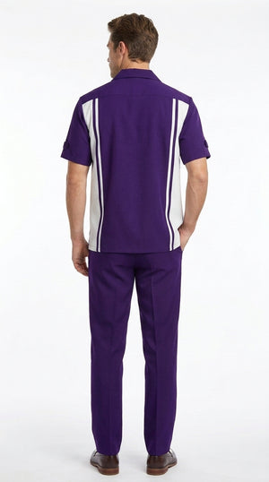 Men’s Purple and White Walking Suit – 2-Piece Short Sleeve Casual Leisure Outfit (Copy)