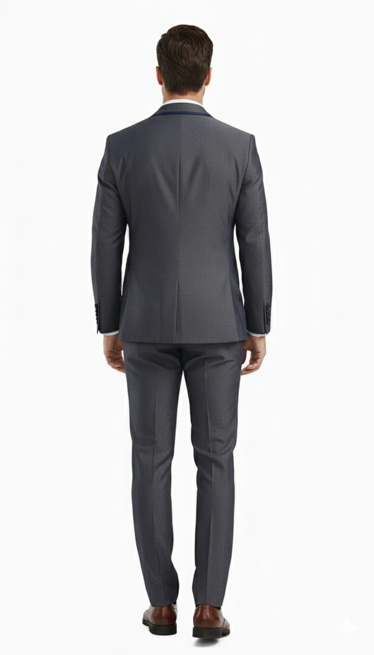 Men’s Charcoal Gray with blue Trim Slim Fit 3-Piece Suit – Modern Wedding and Business Formal Tuxedo Set