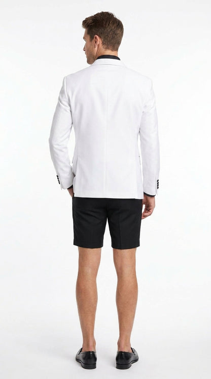 Men’s White and Black Tuxedo Suit with Shorts – Modern Formal Blazer and Short Pants Set for Wedding, Prom Suit