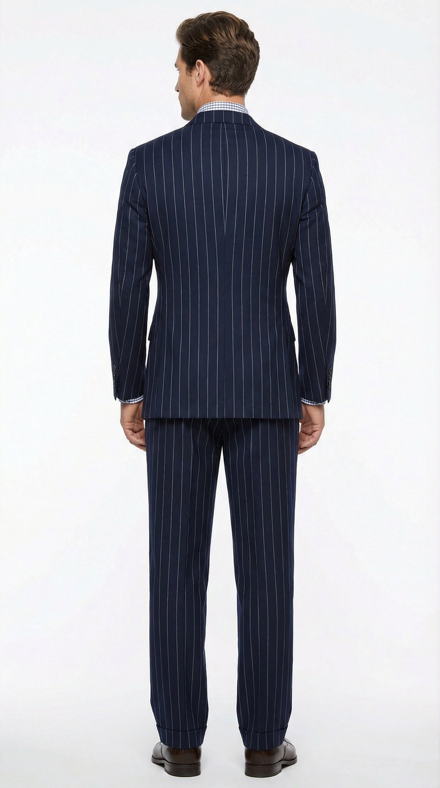 Men's Navy Blue Double Breasted Pinstripe Suit – Modern Fit By rossiman