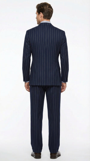 Men's Navy Blue Double Breasted Pinstripe Suit – Modern Fit By rossiman