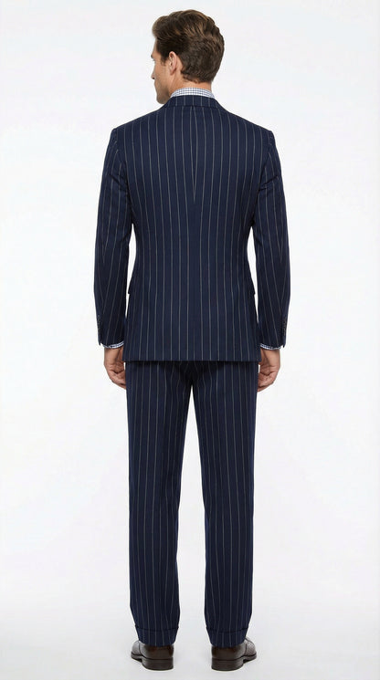 Men's Navy Blue Double Breasted Pinstripe Suit – Modern Fit By rossiman