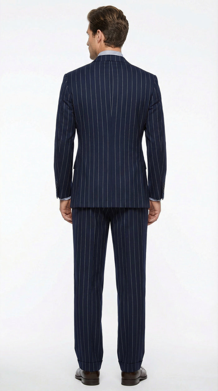 Men's Navy Blue Double Breasted Pinstripe Suit – Modern Fit By