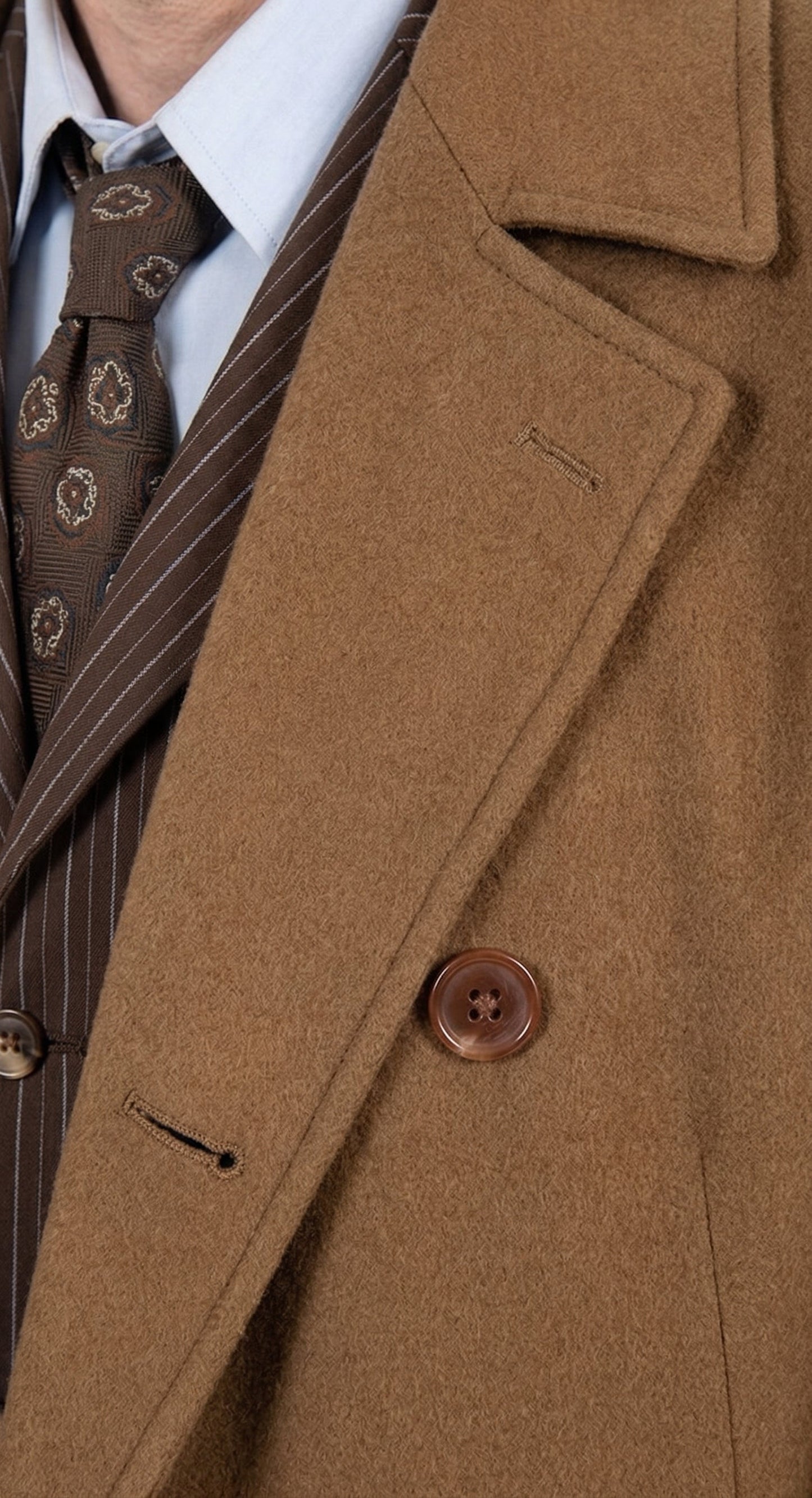 Men’s Brown Cotton Trench Coat Doctor Who 10th Doctor Inspired Long Coat – Classic Gabardina Style Overcoat, Vintage Winter Costume Jacket