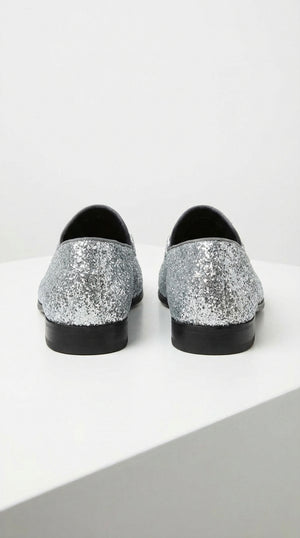 Men's Silver Gray Glitter Loafers | Sparkly Dress Shoes for Wedding, Prom, Party & Formal Events