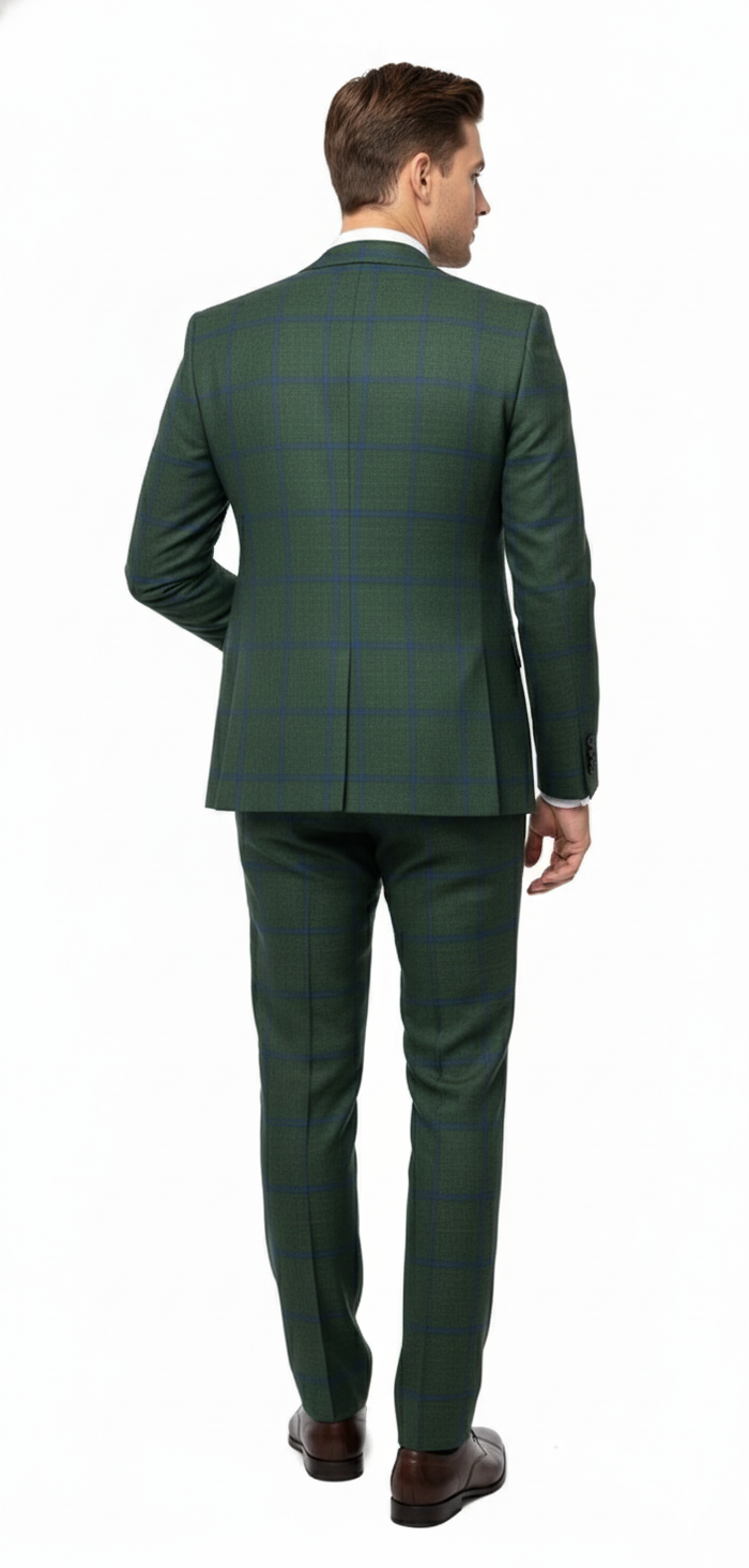 Mens Green Plaid 3-Piece Suit  Classic Check Slim Fit Suit for Weddings, Church, and Formal By Rossiman