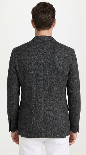 Men’s Charcoal Herringbone Tweed Sport Coat – Classic Textured Wool-Style Blazer