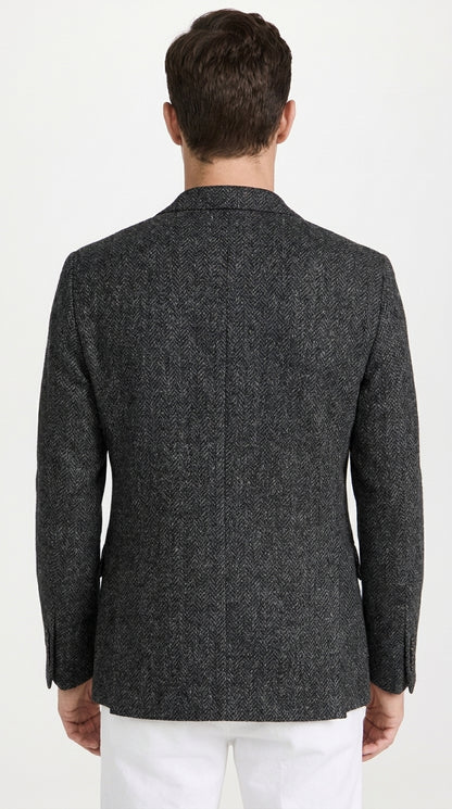 Men’s Charcoal Herringbone Tweed Sport Coat – Classic Textured Wool-Style Blazer